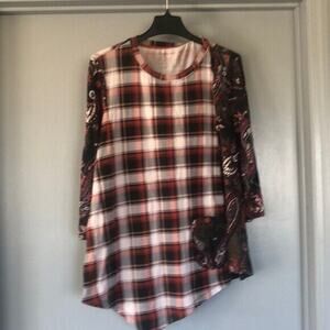 Westbound Womens Plaid Paisley Multicolor Top Size L Long Sleeve Pocket